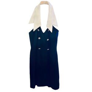 Vintage Betsy Adams Women’s Black/White Halter Collar Tuxedo Style Halter Dress